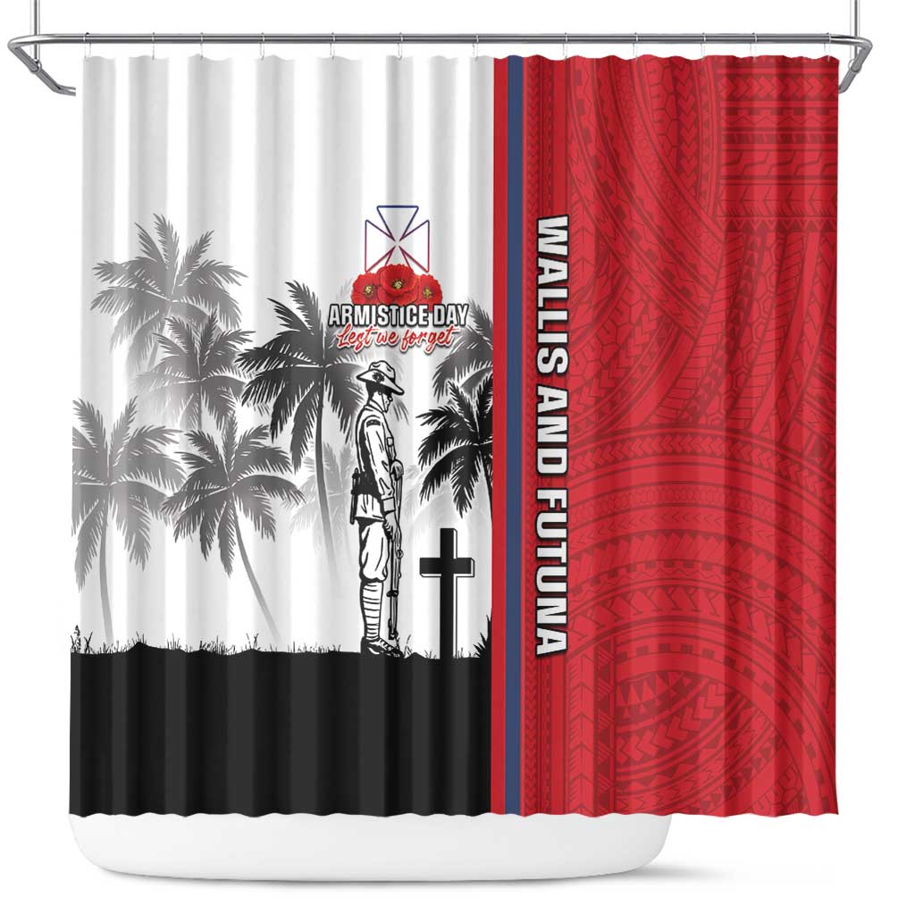 Wallis and Futuna Armistice Day Shower Curtain Lest We Forget Flag Style LT05 White - Polynesian Pride