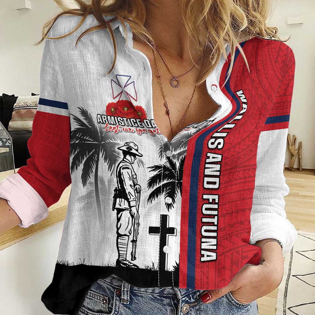 Wallis and Futuna Armistice Day Women Casual Shirt Lest We Forget Flag Style LT05 Female White - Polynesian Pride