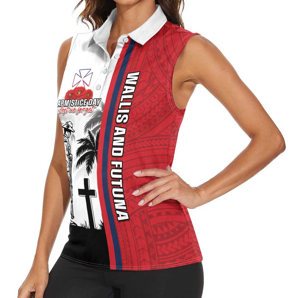 Wallis and Futuna Armistice Day Women Sleeveless Polo Shirt Lest We Forget Flag Style LT05 - Polynesian Pride