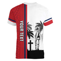 Wallis and Futuna Armistice Day Women V-Neck T-Shirt Lest We Forget Flag Style LT05 - Polynesian Pride