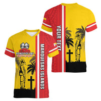 Marquesas Islands Armistice Day Women V-Neck T-Shirt Lest We Forget Flag Style