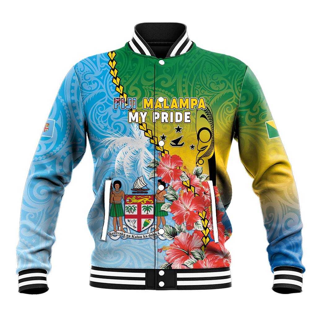 Personalised Malampa Fiji Day Baseball Jacket Tribal Pattern With Tropical Flowers - Polynesian Pride