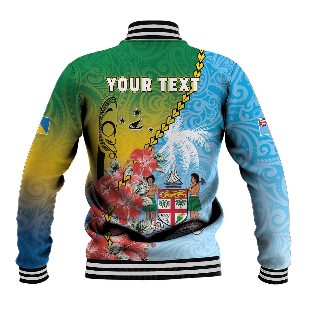 Personalised Malampa Fiji Day Baseball Jacket Tribal Pattern With Tropical Flowers - Polynesian Pride