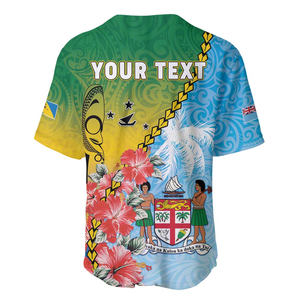 Personalised Malampa Fiji Day Baseball Jersey Tribal Pattern With Tropical Flowers - Polynesian Pride