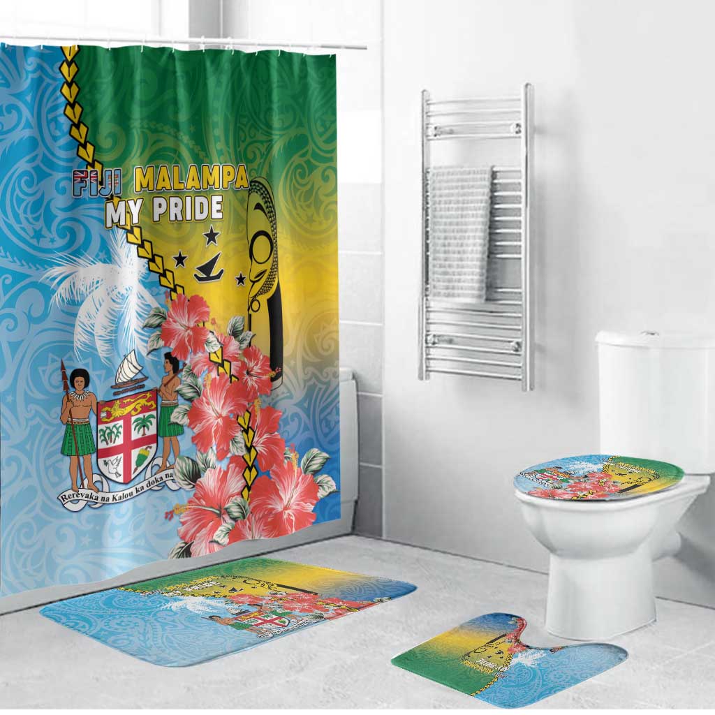 Malampa Fiji Day Bathroom Set Tribal Pattern With Tropical Flowers - Polynesian Pride