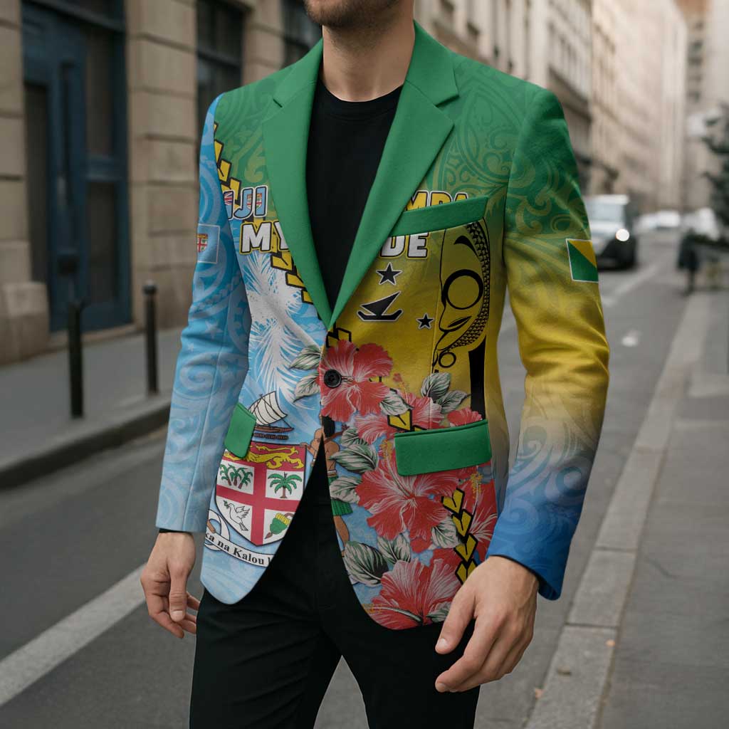 Personalised Malampa Fiji Day Blazer Tribal Pattern With Tropical Flowers - Polynesian Pride