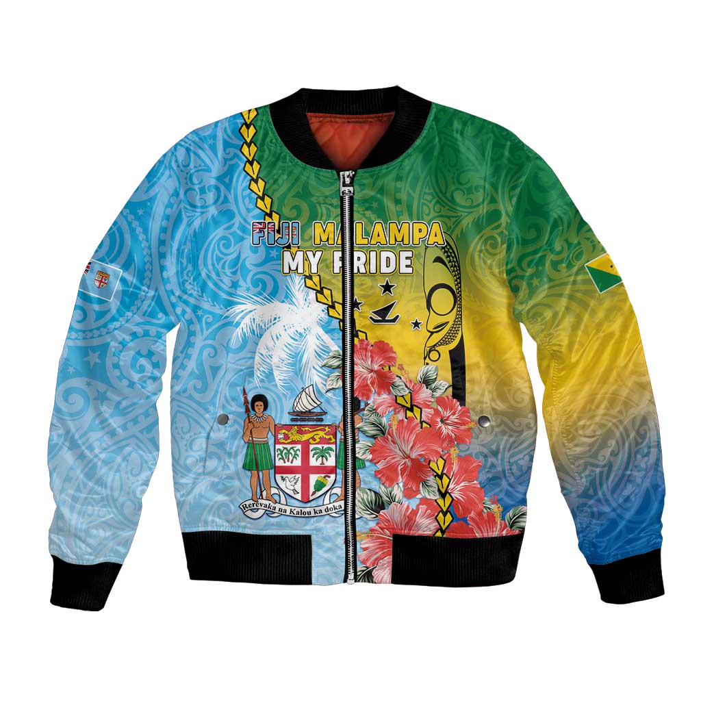 Personalised Malampa Fiji Day Bomber Jacket Tribal Pattern With Tropical Flowers LT05 Unisex Colorful - Polynesian Pride