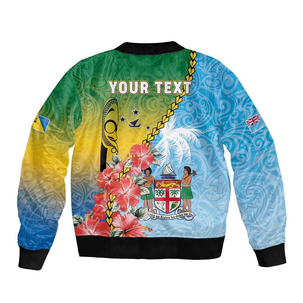 Personalised Malampa Fiji Day Bomber Jacket Tribal Pattern With Tropical Flowers LT05 - Polynesian Pride