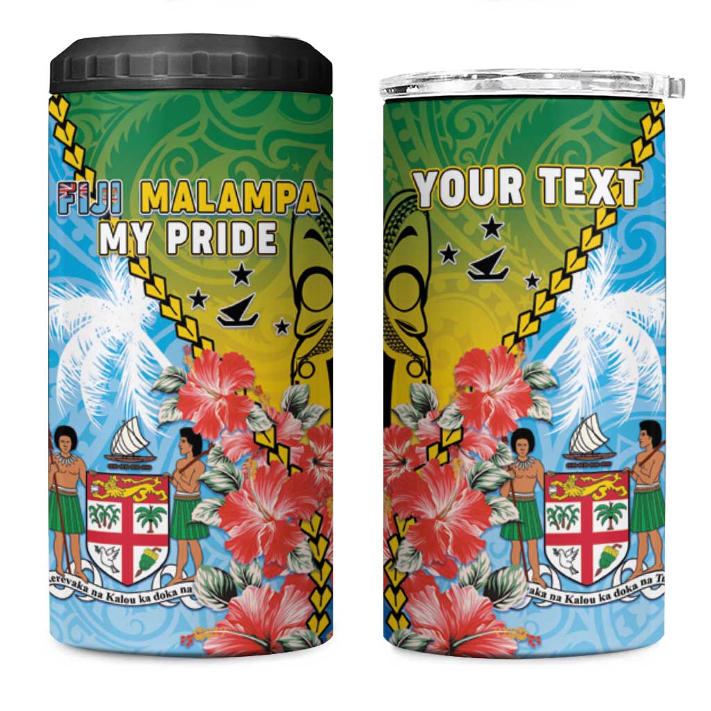 Personalised Malampa Fiji Day 4 in 1 Can Cooler Tumbler Tribal Pattern With Tropical Flowers - Polynesian Pride