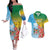 Personalised Malampa Fiji Day Couples Matching Off The Shoulder Long Sleeve Dress and Hawaiian Shirt Tribal Pattern With Tropical Flowers - Polynesian Pride