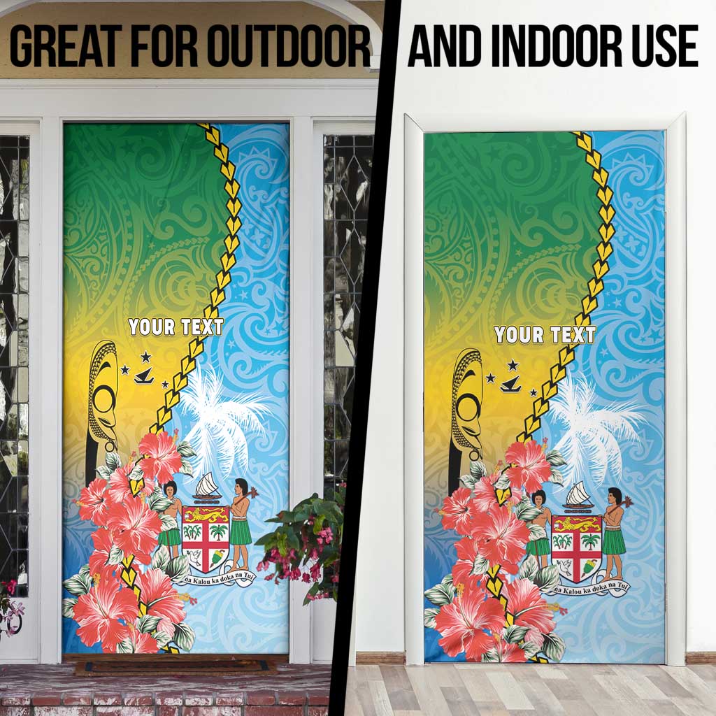 Personalised Malampa Fiji Day Door Cover Tribal Pattern With Tropical Flowers - Polynesian Pride