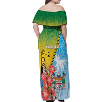 Personalised Malampa Fiji Day Family Matching Off Shoulder Maxi Dress and Hawaiian Shirt Tribal Pattern With Tropical Flowers - Polynesian Pride