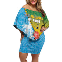 Personalised Malampa Fiji Day Family Matching Off Shoulder Short Dress and Hawaiian Shirt Tribal Pattern With Tropical Flowers - Polynesian Pride