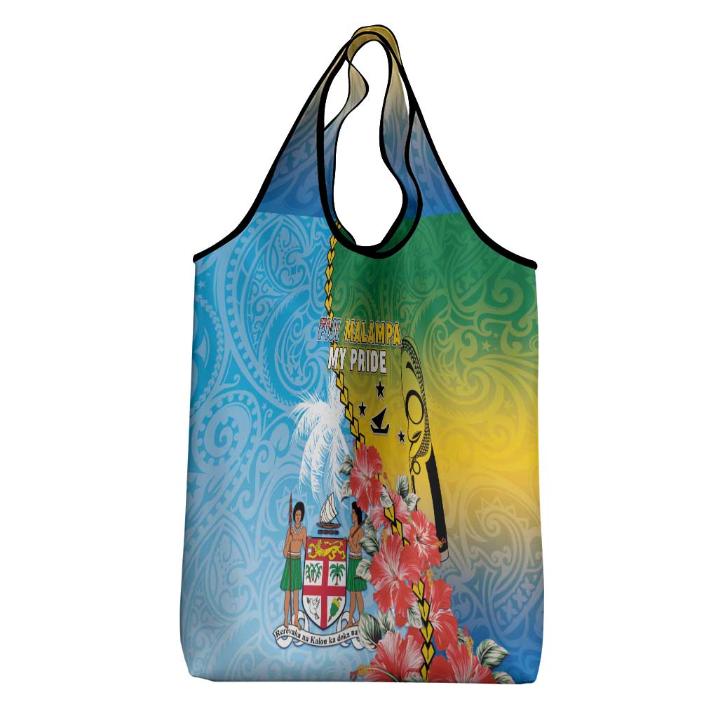 Malampa Fiji Day Grocery Bag Tribal Pattern With Tropical Flowers - Polynesian Pride