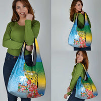 Malampa Fiji Day Grocery Bag Tribal Pattern With Tropical Flowers - Polynesian Pride