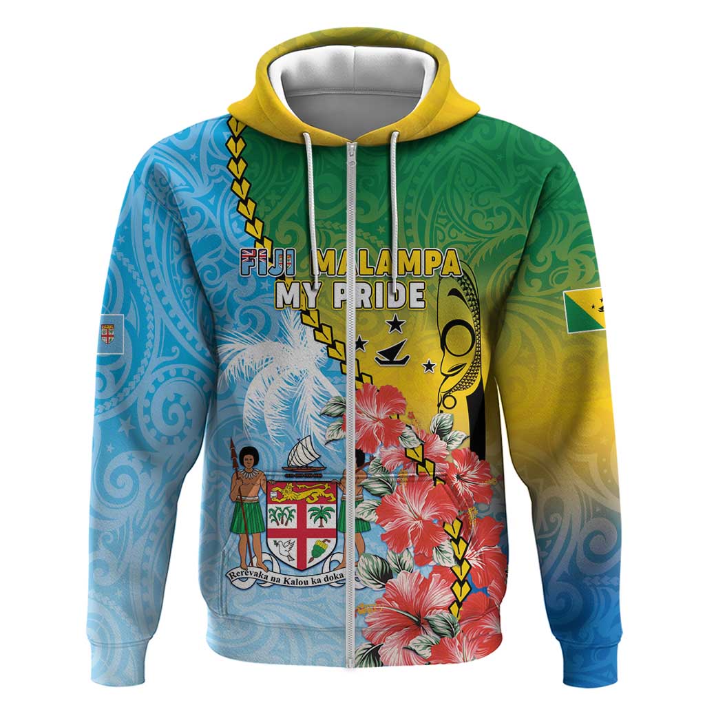 Personalised Malampa Fiji Day Hoodie Tribal Pattern With Tropical Flowers - Polynesian Pride