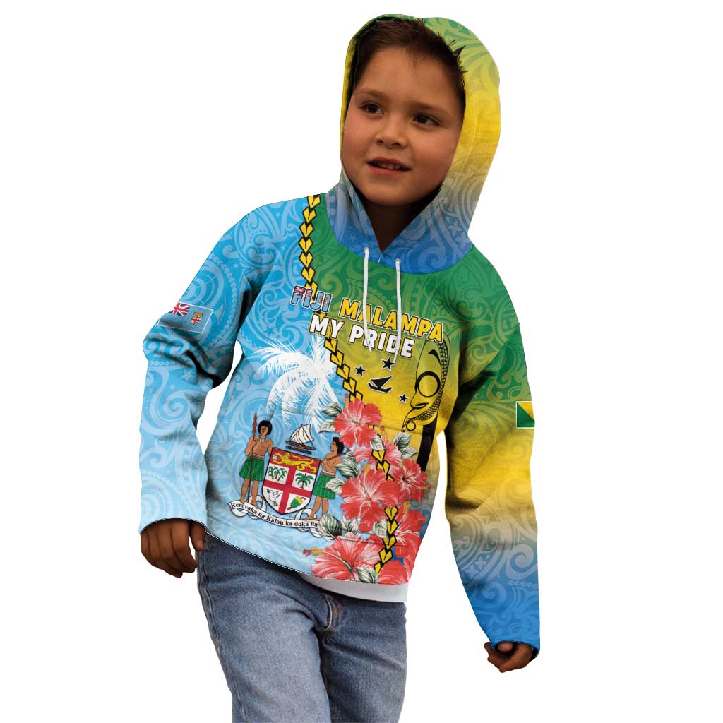 Personalised Malampa Fiji Day Kid Hoodie Tribal Pattern With Tropical Flowers - Polynesian Pride