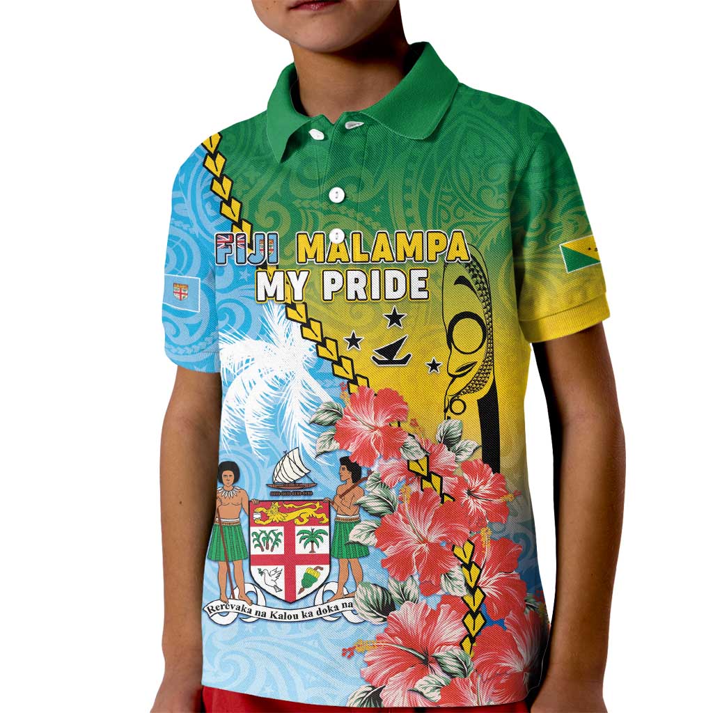 Personalised Malampa Fiji Day Kid Polo Shirt Tribal Pattern With Tropical Flowers - Polynesian Pride