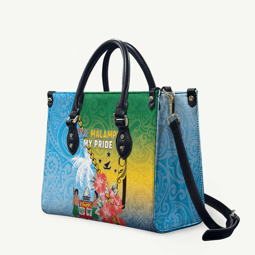 Malampa Fiji Day Leather Bag Tribal Pattern With Tropical Flowers - Polynesian Pride