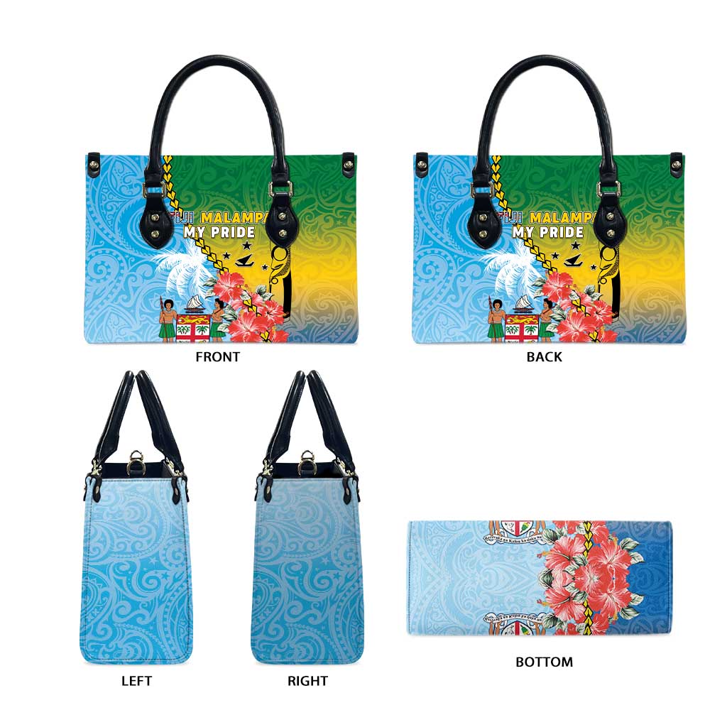 Malampa Fiji Day Leather Bag Tribal Pattern With Tropical Flowers - Polynesian Pride