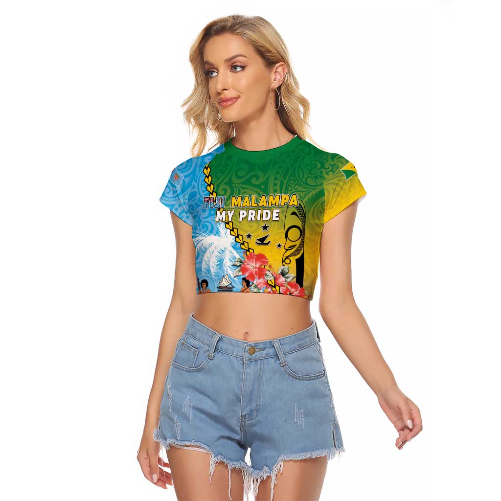 Personalised Malampa Fiji Day Raglan Cropped T Shirt Tribal Pattern With Tropical Flowers - Polynesian Pride