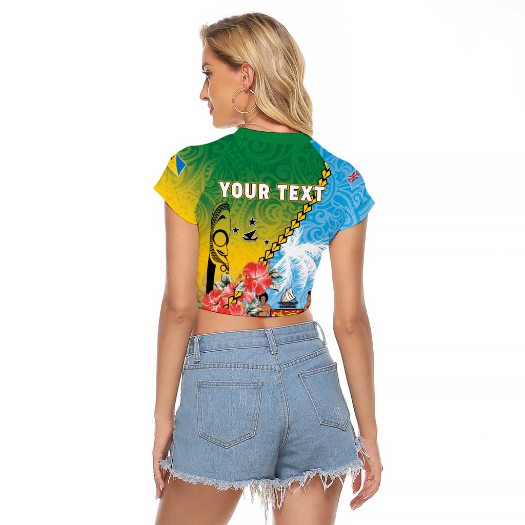 Personalised Malampa Fiji Day Raglan Cropped T Shirt Tribal Pattern With Tropical Flowers - Polynesian Pride