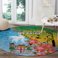 Malampa Fiji Day Round Carpet Tribal Pattern With Tropical Flowers - Polynesian Pride