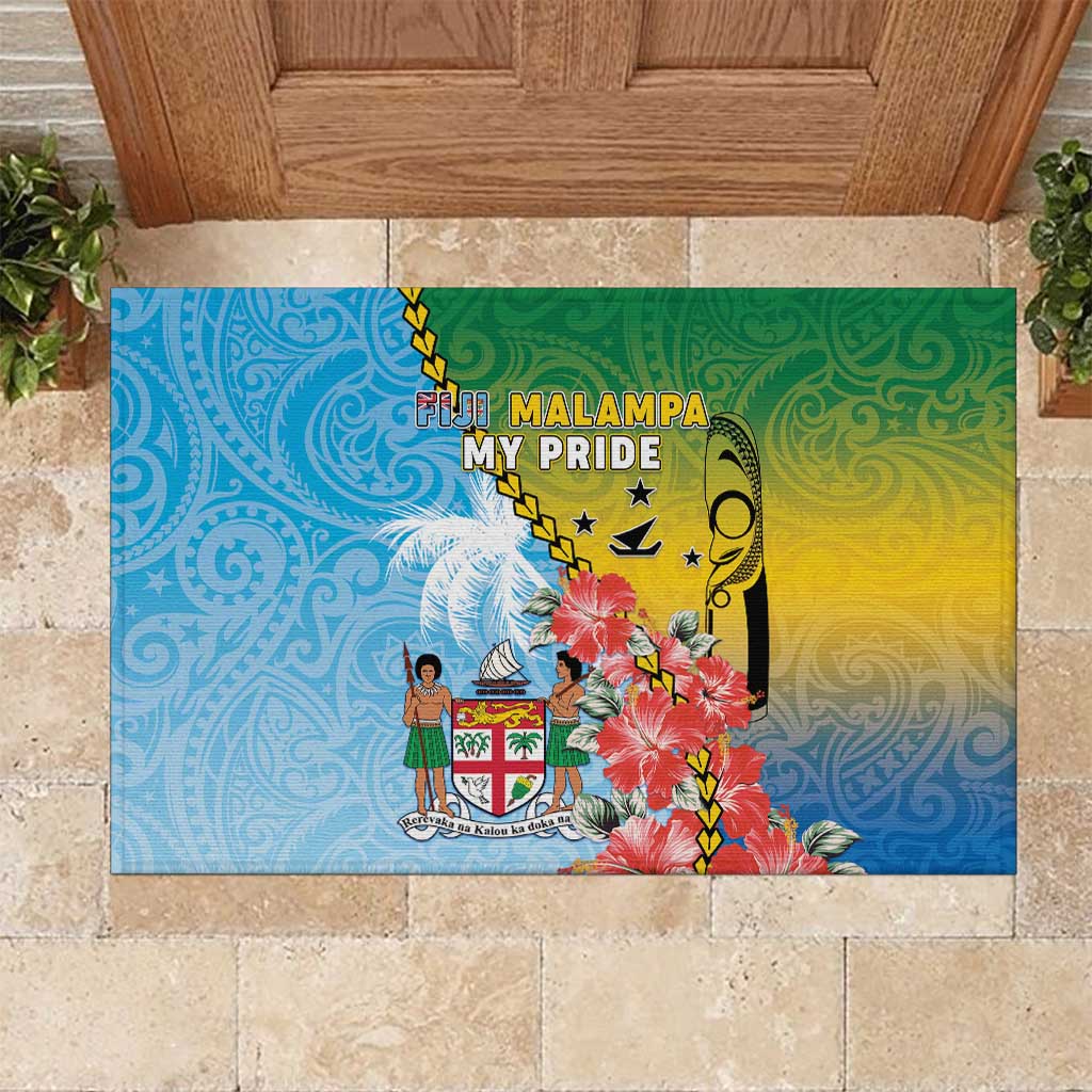 Malampa Fiji Day Rubber Doormat Tribal Pattern With Tropical Flowers - Polynesian Pride