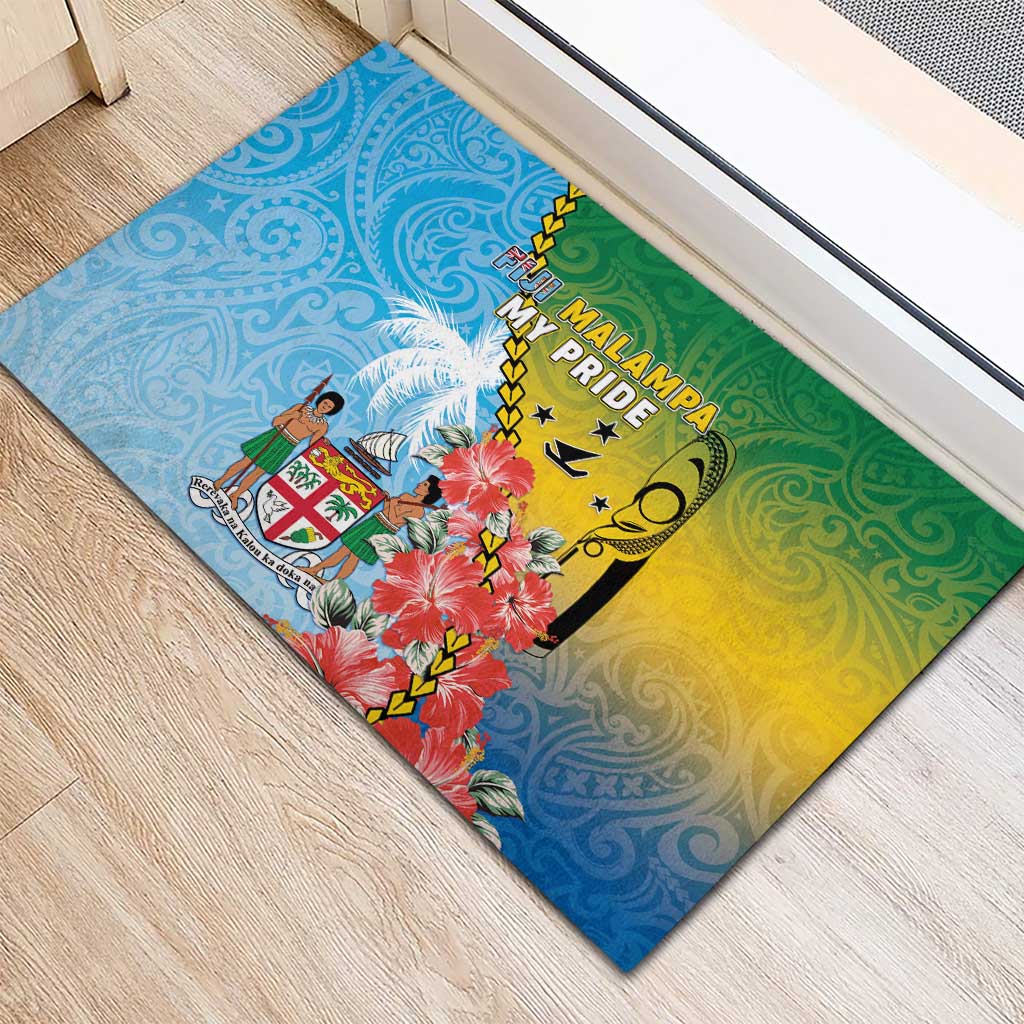 Malampa Fiji Day Rubber Doormat Tribal Pattern With Tropical Flowers - Polynesian Pride