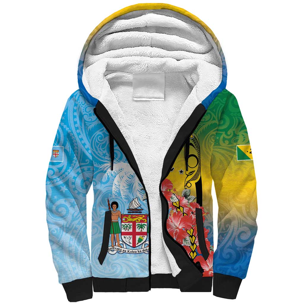 Personalised Malampa Fiji Day Sherpa Hoodie Tribal Pattern With Tropical Flowers - Polynesian Pride