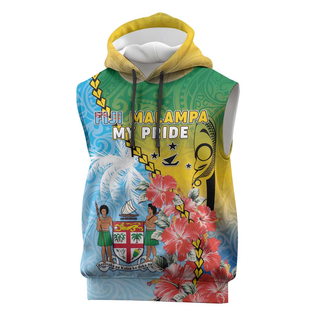 Personalised Malampa Fiji Day Sleeveless Hoodie Tribal Pattern With Tropical Flowers - Polynesian Pride