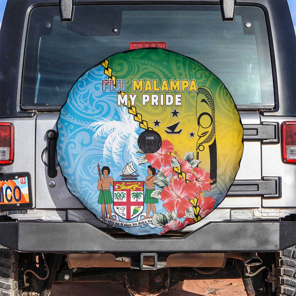 Malampa Fiji Day Spare Tire Cover Tribal Pattern With Tropical Flowers - Polynesian Pride
