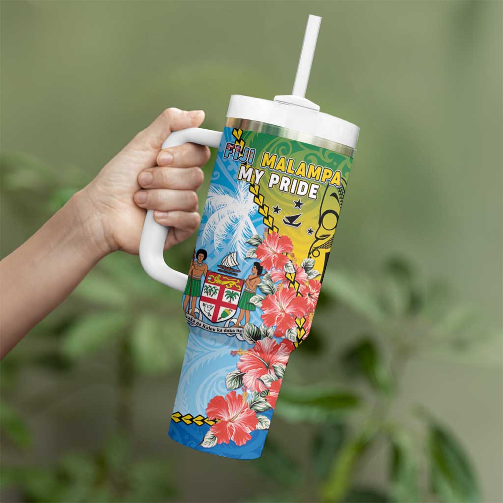 Personalised Malampa Fiji Day Tumbler With Handle Tribal Pattern With Tropical Flowers - Polynesian Pride