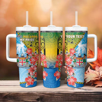 Personalised Malampa Fiji Day Tumbler With Handle Tribal Pattern With Tropical Flowers - Polynesian Pride