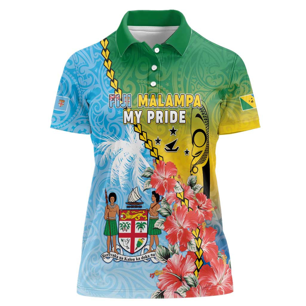 Personalised Malampa Fiji Day Women Polo Shirt Tribal Pattern With Tropical Flowers - Polynesian Pride