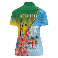 Personalised Malampa Fiji Day Women Polo Shirt Tribal Pattern With Tropical Flowers - Polynesian Pride