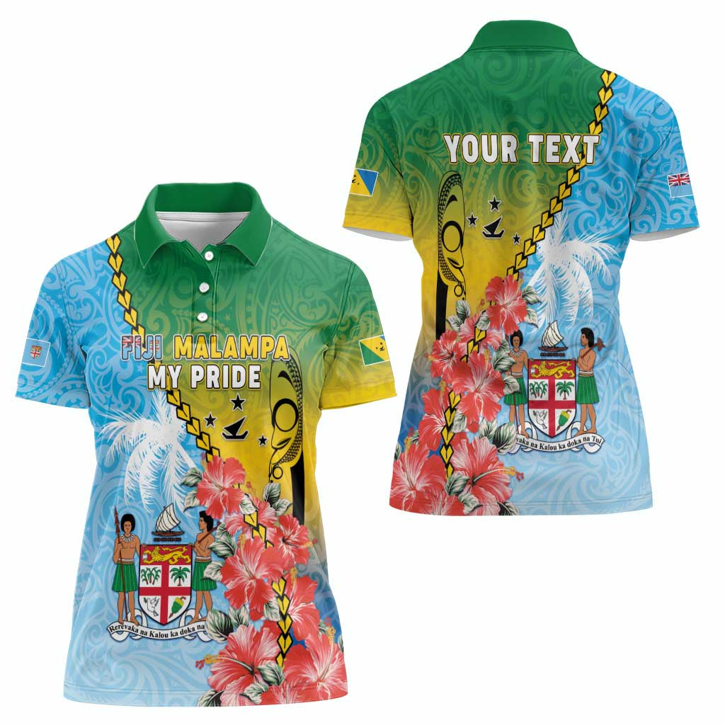 Personalised Malampa Fiji Day Women Polo Shirt Tribal Pattern With Tropical Flowers - Polynesian Pride
