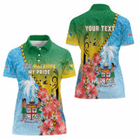 Personalised Malampa Fiji Day Women Polo Shirt Tribal Pattern With Tropical Flowers - Polynesian Pride