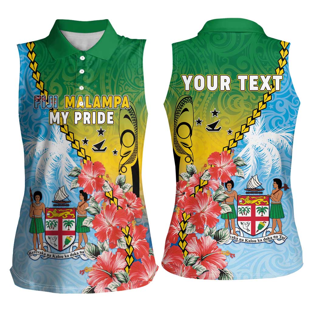 Personalised Malampa Fiji Day Women Sleeveless Polo Shirt Tribal Pattern With Tropical Flowers - Polynesian Pride