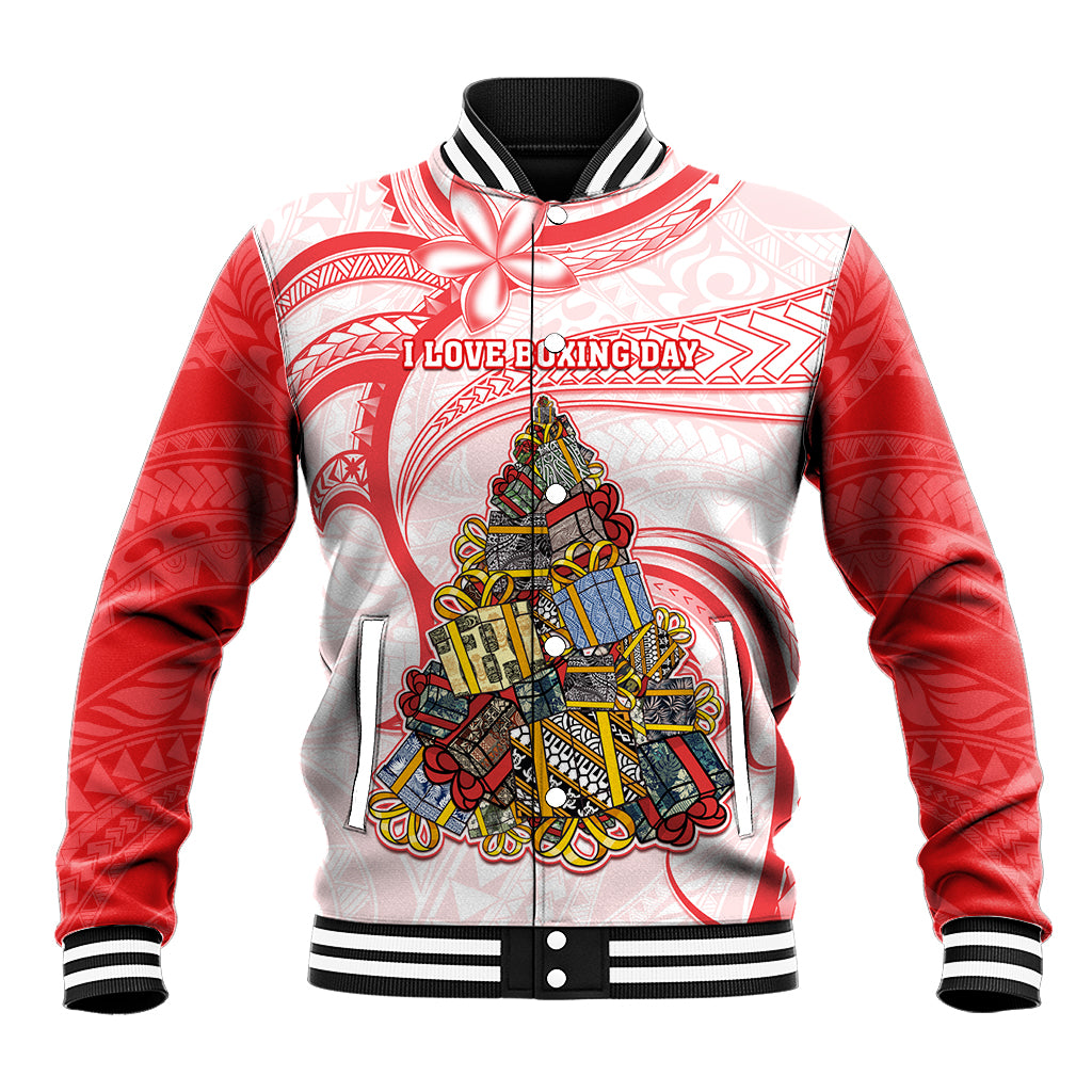 Personalized Happy Boxing Day Baseball Jacket Polynesian Gift Boxes Christmas Tree LT05 Unisex Red - Polynesian Pride