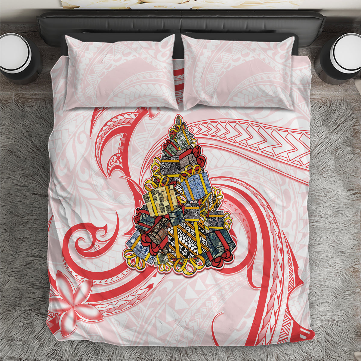Happy Boxing Day Bedding Set Polynesian Gift Boxes Christmas Tree LT05 Red - Polynesian Pride