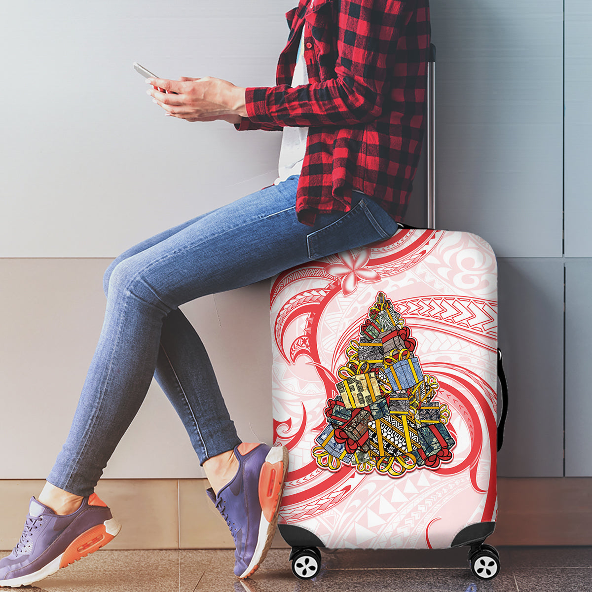 Happy Boxing Day Luggage Cover Polynesian Gift Boxes Christmas Tree LT05 - Polynesian Pride