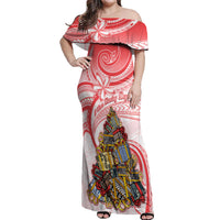Personalized Happy Boxing Day Off Shoulder Maxi Dress Polynesian Gift Boxes Christmas Tree LT05 Women Red - Polynesian Pride