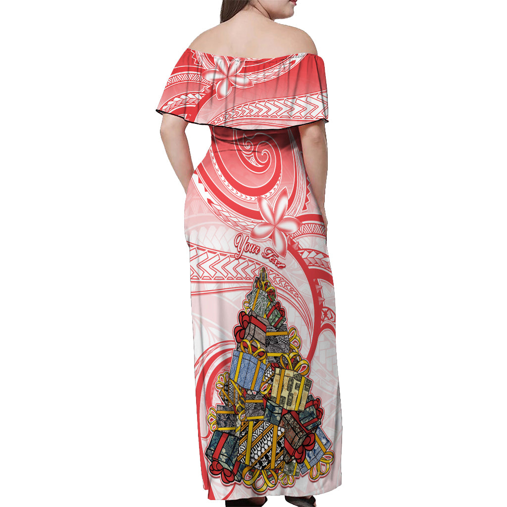 Personalized Happy Boxing Day Off Shoulder Maxi Dress Polynesian Gift Boxes Christmas Tree LT05 - Polynesian Pride
