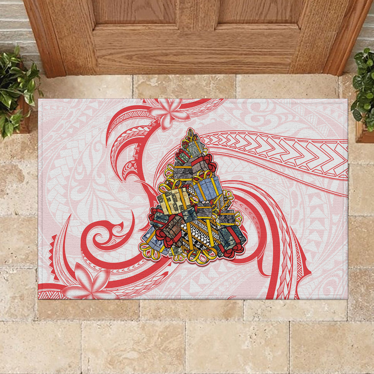 Happy Boxing Day Rubber Doormat Polynesian Gift Boxes Christmas Tree LT05 - Polynesian Pride