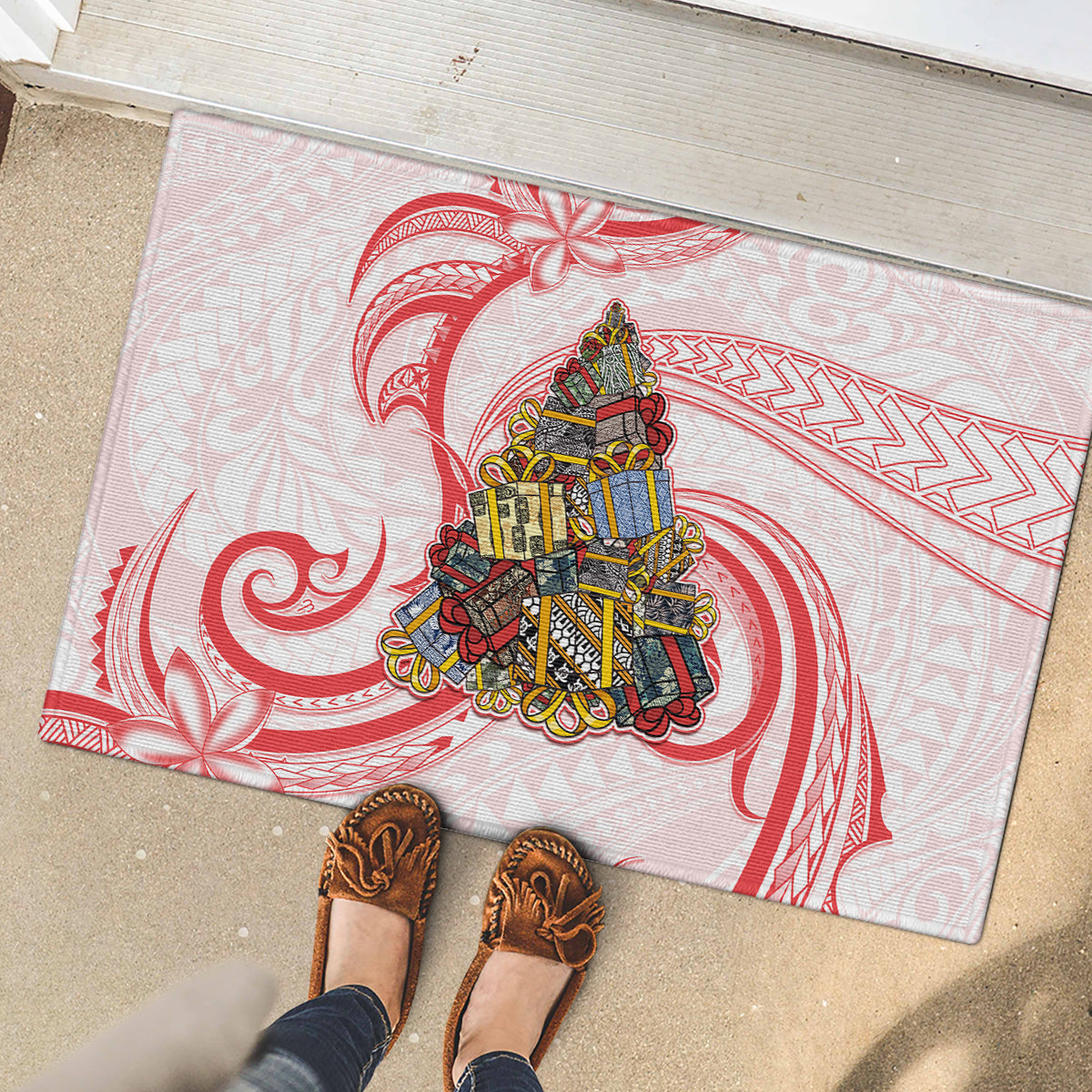 Happy Boxing Day Rubber Doormat Polynesian Gift Boxes Christmas Tree LT05 - Polynesian Pride