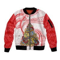 Personalized Happy Boxing Day Sleeve Zip Bomber Jacket Polynesian Gift Boxes Christmas Tree LT05 Unisex Red - Polynesian Pride