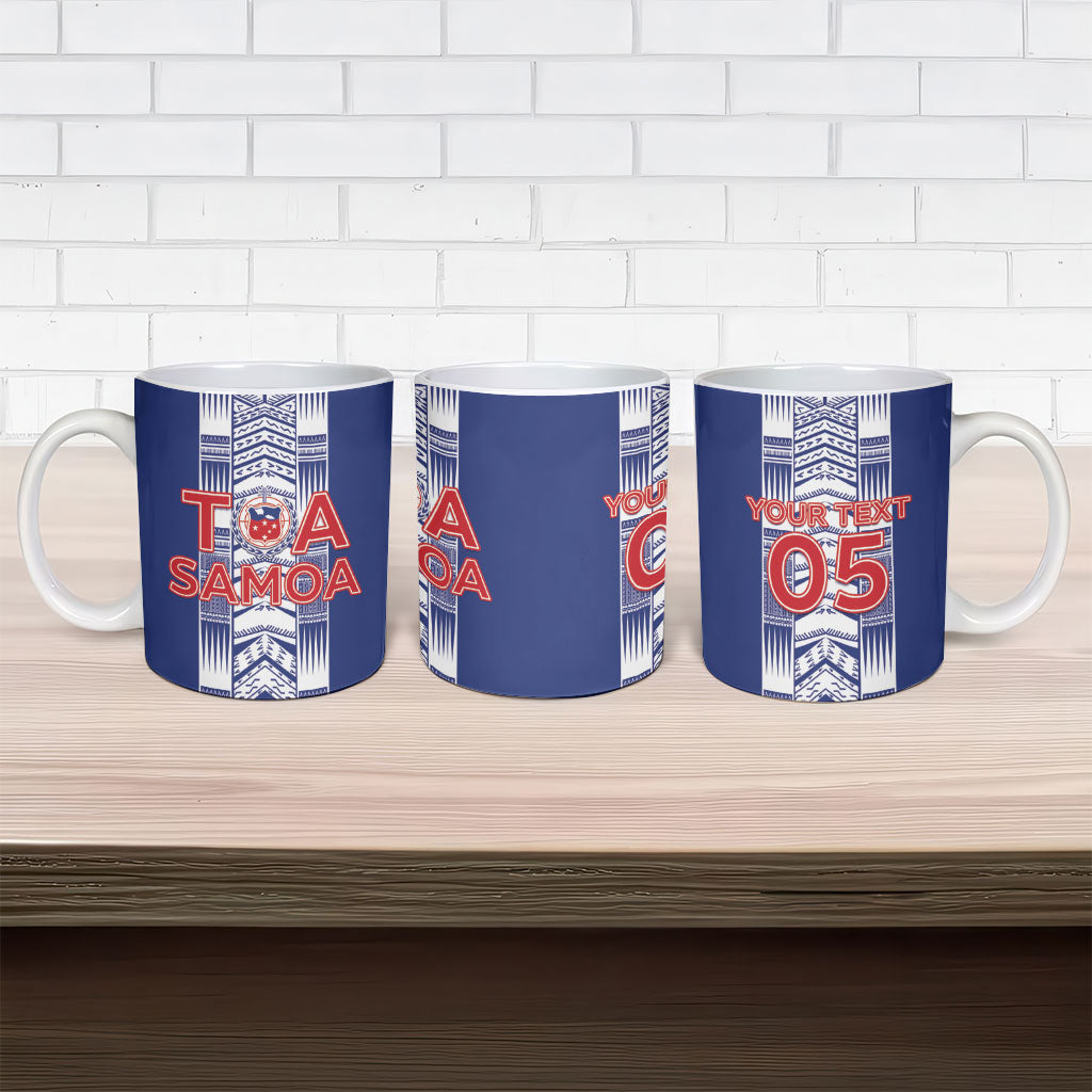 Custom Rugby Toa Samoa Ceramic Mug Samoan Tatau Blue Version LT05 - Polynesian Pride