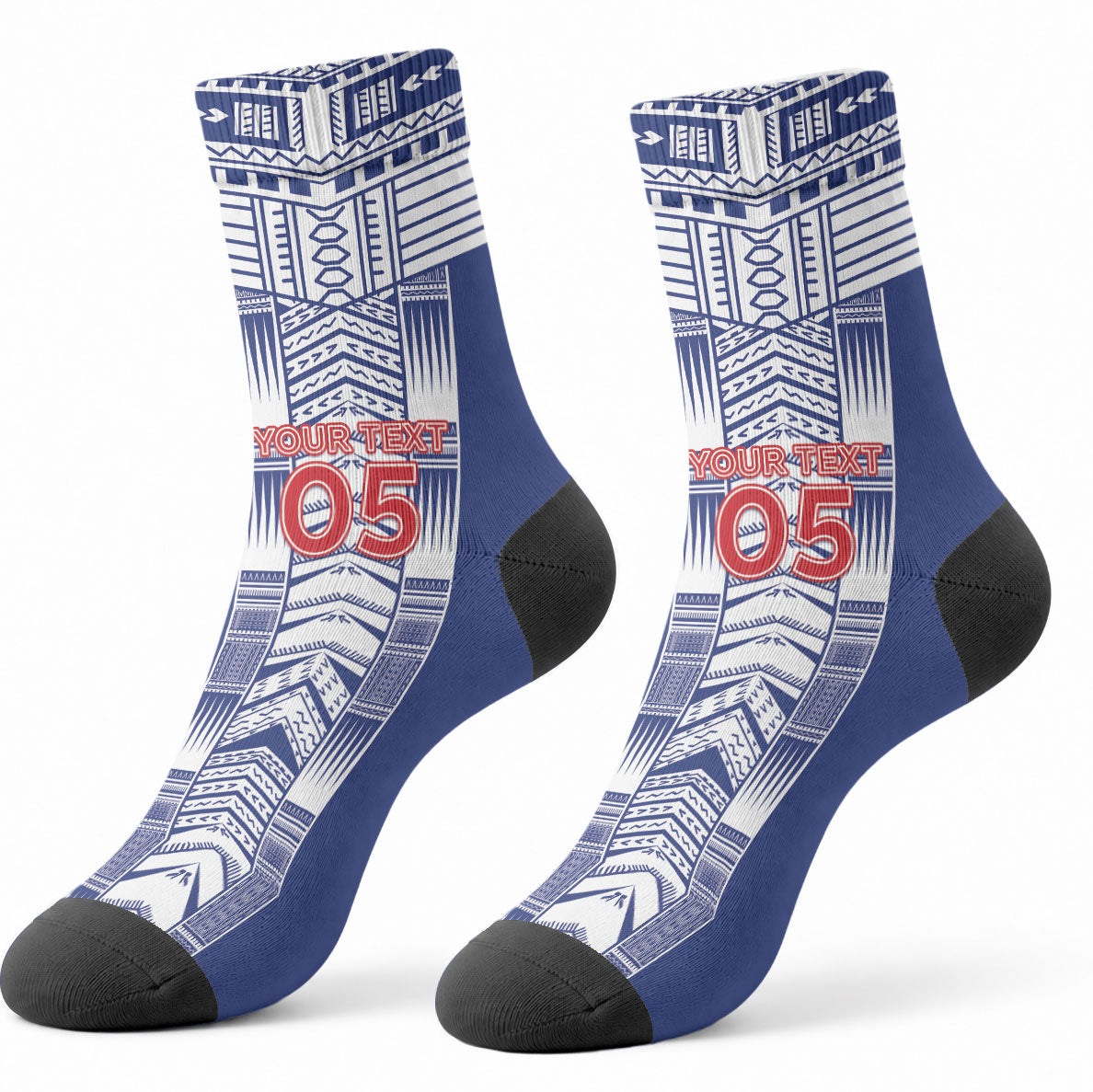 Custom Rugby Toa Samoa Crew Socks Samoan Tatau Blue Version LT05 - Polynesian Pride