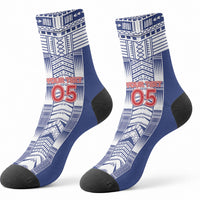 Custom Rugby Toa Samoa Crew Socks Samoan Tatau Blue Version LT05 - Polynesian Pride